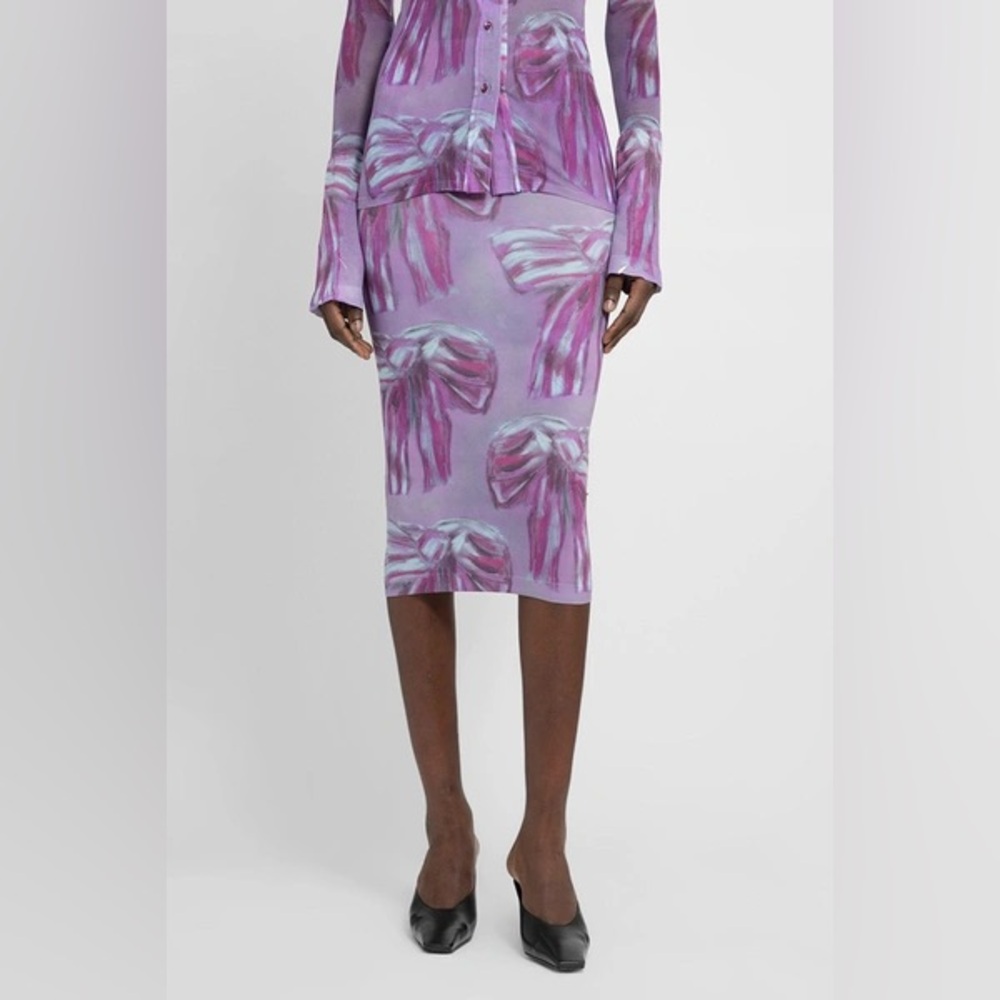 Acne Pink Lilac Bow-Print Midi Skirt